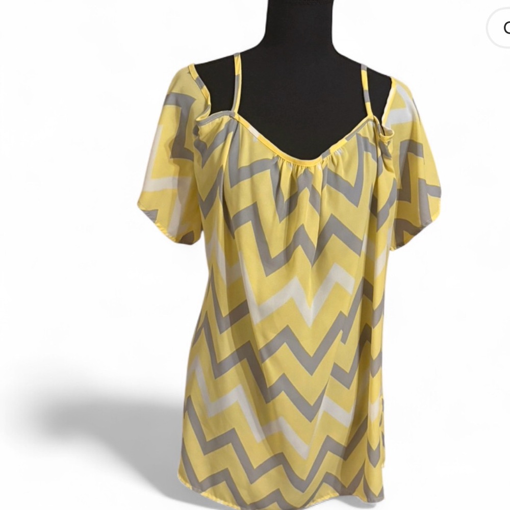 Yellow Chevron Cold-Shoulder Women's Top